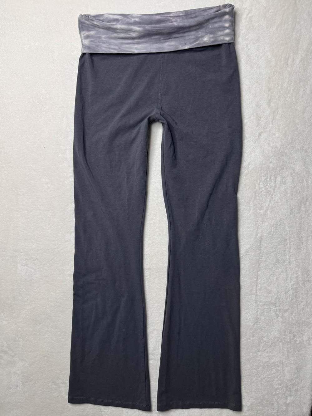 Earth Yoga Cotton Fold-Over Waist Charcoal Gray Yoga Pants Size L